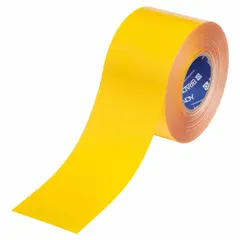 Solid yellow floor marking tape in 4 in x 100 ft rolls with 22 mil thick polyester backing. Used for safety aisle marking, hazard identification, and area delineation in industrial facilities where heavy foot and forklift traffic is present.