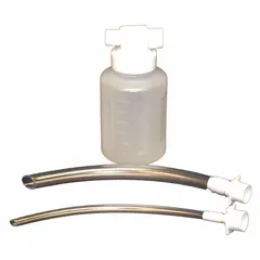 Replacement canister for suction devices used in medical and industrial fluid evacuation. Collects liquids during suction procedures for patient care or equipment maintenance.