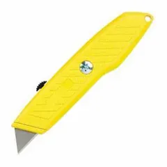 This retracting utility knife features a steel standard tip and a textured plastic handle for secure grip. With a 6-inch overall length, it is suited for cutting cardboard, plastic strapping, and packaging materials in warehouses, shipping departments, and construction sites. Blade changes require tools.