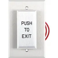 This push-to-exit button measures 3 in height, 1/2 in depth, and 1 1/2 in width. It features a gray aluminum finish and is ADA compliant. Used in access control systems for secure egress from restricted areas