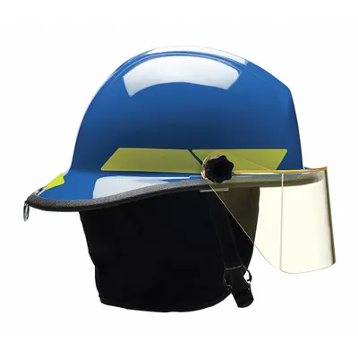 BULLARD Fire Helmet: Blue, Modern Rear Brim, Chin Strap