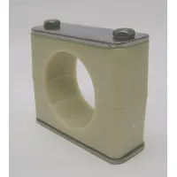 Smooth-core beta clamp with 316 stainless steel clamp and Santoprene cushion. Used for securing and supporting piping systems in industrial applications, providing corrosion resistance and pipe surface protection