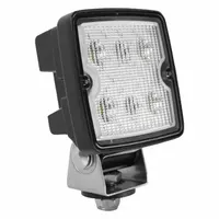 LED floodlight with black housing and Deutsch electrical connection. Measures 3 15/16 in wide by 2 5/16 in deep. CE certified. Suitable for wide-area illumination on vehicles, including off-road and heavy-duty equipment