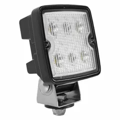 LED floodlight with black housing and Deutsch electrical connection. Measures 3 15/16 in wide by 2 5/16 in deep. CE certified. Suitable for wide-area illumination on vehicles, including off-road and heavy-duty equipment.
