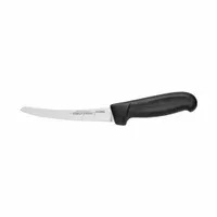 This breaking knife features an 8-inch narrow steel blade for separating muscle groups and breaking down primal cuts. The black poly/nylon blend handle provides a secure grip. NSF certified for sanitation in food preparation environments