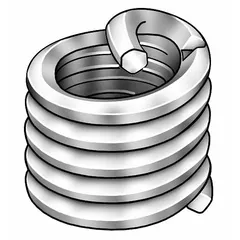 Screw-locking tanged helical insert for repairing or reinforcing internal threads in metal components. Features #10-32 fine thread, plain finish, and 200,000 psi tensile strength. Made from Nitronic 60 material. Right-hand thread. Supplied in a 100-piece pack.