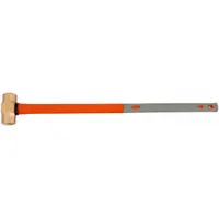 This non-sparking engineering hammer has a 5 lb head weight, 2 in diameter striking face, and 36 in overall length. The fiberglass handle reduces spark risk. Suitable for striking applications in environments where spark prevention is critical, such as areas with flammable gases, vapors, or dust