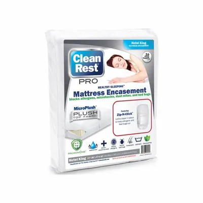 CLEANREST Hotel King Mattress Encasement, 80 in L x 72 in W, White - Mattress Encasements