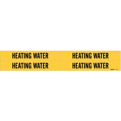 BRADY Pipe Marker: Heating Water, Yellow, Black, Fits 3/4 to 2 3/8 in Pipe O.D. - Heating Water Adhesive Pipe Markers