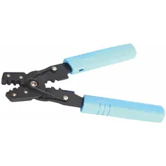 This manual pliers-style crimper is designed for crimping non-insulated terminals onto wire ends. With an overall length of 7 1/4 inches, it provides the leverage needed for secure connections in electrical wiring and assembly tasks.