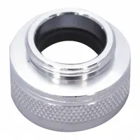 Silver adapter with 3/4 in female connection for attaching a faucet eyewash station to a compatible faucet system. Used in industrial, laboratory, or maintenance settings to integrate emergency eyewash equipment