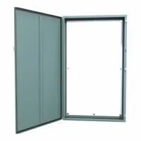 Steel dust-tight enclosure with a solid hinged cover and a panel. Measures 60 x 36 x 8 inches. Rated NEMA 12/13 for protection against dust, dirt, and non-corrosive liquids. Clamp closure method; no knockouts. Suitable for housing electrical controls and components in industrial environments
