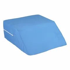 This bed wedge is constructed with a cotton/polyester cover and a foam core. It measures 24 inches in length, 20 inches in width, and 8 inches in height. Used to elevate the upper body or legs for improved comfort and positioning during rest or recovery.