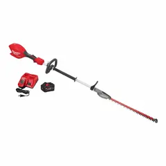 Battery-powered extended-reach hedge trimmer on the M18™ Platform. Features a 20 in double-sided blade with 1 in cutting width. Suitable for trimming and shaping hedges, shrubs, and bushes in landscaping and property maintenance.