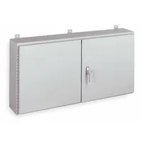 This WIEGMANN steel enclosure measures 36 x 42 x 12 inches and is rated NEMA 12 for protection against dust, dirt, and non-corrosive liquids. It features a solid hinged cover secured with screws and does not include knockouts. Suitable for housing electrical controls and instruments in industrial environments