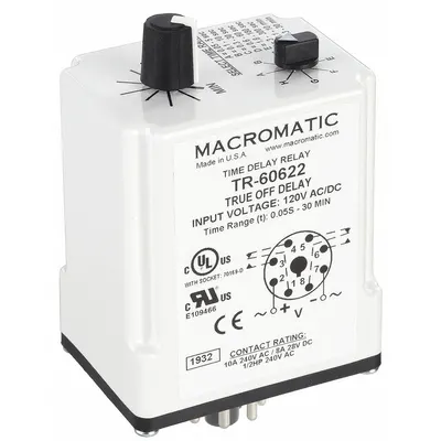 MACROMATIC Single Function Time Delay Relay: Socket Mounted, 120V AC/DC, 10 A - Socket-Mounted Relays