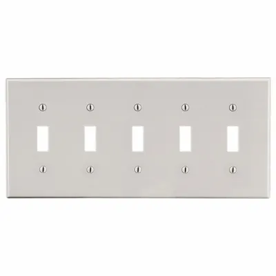 HUBBELL Wall Plate: Toggle, 5 Gang, Almond - General Purpose Wall Plates