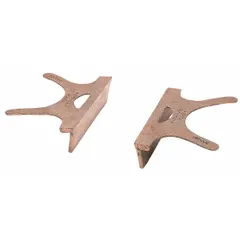 Pair of hammer-on vise jaw caps made of copper, designed for a 6-inch vise jaw width. Used for permanent or temporary workholding, providing a non-marring surface to protect delicate workpieces during clamping in machining, fabrication, and maintenance tasks.