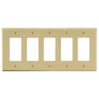 HUBBELL Wall Plate: Decorator-Rocker, 5 Gang, Ivory, Std Size (MPN P265I)