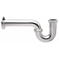 Chrome-plated brass P-trap with 1-1/2 in nominal pipe size and 12-1/2 in overall length. Includes brass nut. Designed for use in plumbing drainage systems to prevent sewer gases from entering buildings. Commonly installed under sinks and lavatories.