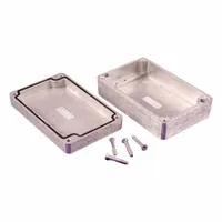 This die-cast aluminum enclosure measures 4 in x 3 in x 2 in with a solid cover secured by screws. Rated NEMA 1/12/13/4/4X, it provides protection against dust, water, and corrosion for indoor or outdoor use. No knockouts are included, allowing custom entry points. Typical applications include housing electrical components, terminals, or instrumentation in industrial environments
