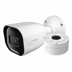 The SPECO TECHNOLOGIES O8VB3 is an 8MP varifocal network IP bullet camera with a 1/2.8 CMOS image sensor. It features a fixed 2.8 mm maximum focal length and a 76.4° minimum viewing angle, with an RJ45 connector for network connectivity. This camera is suitable for outdoor or indoor surveillance applications such as monitoring perimeters, parking lots, and building entrances.