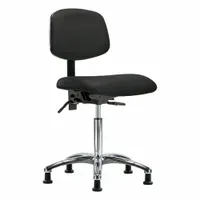 This armless vinyl lab chair features an aluminum base and adjustable height from 21 1/2" to 29". Seat width is 18 1/2" and depth is 17". Back tilts 10.5° forward and 13.5° backward. Not ESD safe. Suitable for laboratory and industrial workstations where static control is not required
