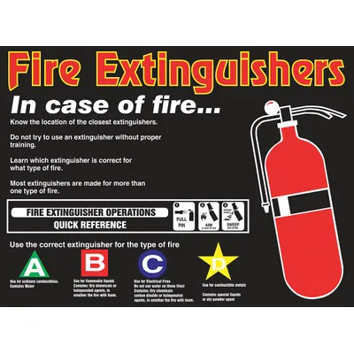 ACCUFORM Fire Extinguisher Poster, 17 in x 22 in, Clear Film Laminate, English - Fire Extinguishers, In Case Of Fire… Posters
