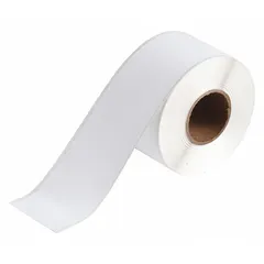 White matte vinyl continuous label roll, 2 1/4 in x 100 ft, with inkjet print-receptive coating for indoor use. Compatible with BradyJet J2000 printer series. Suitable for general industrial labeling, asset identification, and safety signage applications.