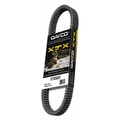 The DAYCO XTX5036 is a cogged V-belt from the XTX Series, featuring a 26° angle and 21/32 in thickness. Its aramid reinforcing cord material provides high strength for power transmission in demanding drive applications, such as heavy-load machinery in industrial settings.