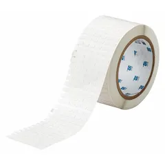 Polyimide label roll with permanent adhesive and white matte finish. Each label measures 11/64 in x 5/16 in. Compatible with i7100 printer series. Used for industrial labeling, including circuit board and equipment identification in high-temperature environments.