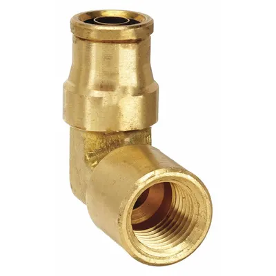 WEATHERHEAD Push-Fit Elbow Fitting: 3/8 in OD x 1/4 in Pipe Fitting Size, Push-to-Connect x NPTF - Brass Air Brake Fittings