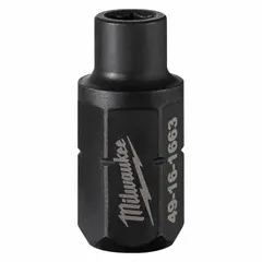 This impact socket adapter converts a 1/4" drive impact tool into a hex bit driver. It features a black oxide finish and a hex output drive size of 1/4". Suitable for fastening and loosening hex-headed fasteners in automotive, construction, and industrial assembly applications requiring impact-rated tooling.