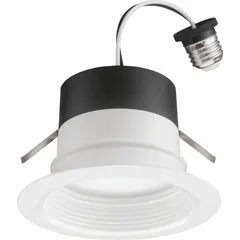 This 4-inch diameter universal trim module is designed for retrofitting existing recessed housings with an LED downlight. It delivers 700 lumens at 10 W, operates on 120V AC, and offers selectable color temperatures of 2700K/3000K/3500K/4000K/5000K. The white finish and 90 CRI rating support accurate color rendering in residential or commercial ceiling applications.