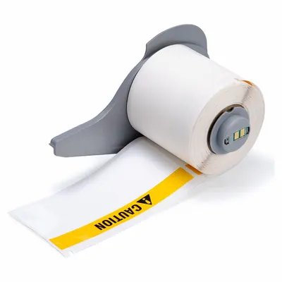 BRADY Pre-Cut Label Stock Roll: Caution, Orange Header, 1 29/32 in x 4 in, 4 in x 1 29/32 in - Brady Caution Precut Label Rolls