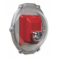 Clear polycarbonate alarm guard for indoor wall-mounted strobes. Flush-mount design with 7 3/8 in depth. Includes mounting hardware. Water resistant. Helps protect device against vandalism and accidental damage