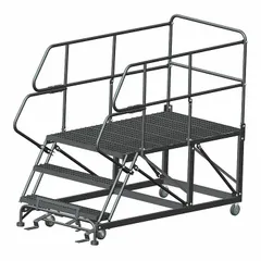 This rolling single-access platform from BALLYMORE provides a fixed-height work surface at 2.5 ft platform height. Constructed of steel with a gray finish, it features handrails and a foot-activated step lock for secure positioning. With a load capacity of 800 lb, it is suited for maintenance, assembly, and other elevated tasks in industrial and warehouse environments.