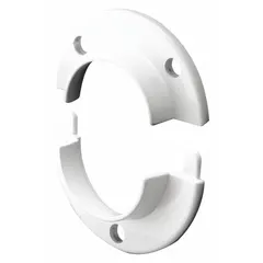 This nylon closet rod socket in white is designed to support a 1 3/8 in diameter closet rod. It mounts to a wall or closet frame, providing a secure endpoint for hanging garments in residential or light commercial closets.