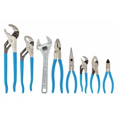 This set includes 8 pliers with standard cushion grips for manual operation, covering a pliers range of 6 to 9 inches. It features an 8-inch needle nose plier and a slip-joint plier. Suitable for general gripping, turning, and cutting tasks in maintenance and repair work.