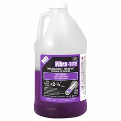 This purple, low-strength threadlocker is formulated for threaded fasteners that require a removable hold. It prevents loosening from vibration while allowing disassembly with hand tools. Suitable for adjustment screws, set screws, and small-diameter bolts. Supplied in a 33.81 fl oz jug.