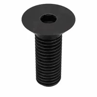 Flat head socket cap screw with 5/8"-11 thread, 1-1/4" length, and 3/8" drive size. Made of black oxide alloy steel for corrosion resistance. Right-hand thread, inch system. Used in applications requiring a flush, countersunk finish, such as machinery assembly, jigs, and fixtures