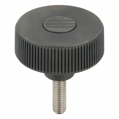 KIPP Hand Knob: Knurled, Plastic w/ SS Thread, M10 Thread, 30 mm Thread Lg, 63 mm Dia - Knurled Knobs with Threaded Stud