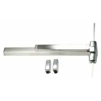 Surface vertical rod exit device with lever and touchbar, finished in chrome. Designed for maximum door width of 4 ft. Suitable for commercial egress applications requiring push-bar operation