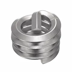 18-8 stainless steel helical insert with dry film lubricant finish. Coarse right-hand threads, tensile strength 200,000 to 250,000 psi. Used to repair or reinforce stripped internal threads in metal, with screw-locking feature to resist loosening under vibration.