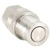 This PARKER 71 Series hydraulic quick-connect coupling plug features a high pressure stainless steel body and fluorocarbon seal. It is designed for fluid transfer in hydraulic systems, suitable for industrial machinery and mobile equipment. The 3/8 in coupling size allows connection to matching sockets in the 71 Series