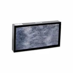General-purpose carbon filter for fume hoods, designed to capture hydrocarbons, organic vapors, some acids, esters, sulphur compounds, hydrogen compounds, solvents, and odors. Measures 4 in height, 30 in width, and 13 in depth.