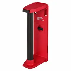 This roll holder is designed for use with PACKOUT modular tool storage systems, attaching to tool boxes for organized roll storage. It features a Quick Roll Replacement Latch for fast roll changes. Constructed from black polymer with red accents, it measures 3-5/8 inches wide, 13 inches high, and 13 inches long.