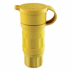 Watertight straight blade connector rated 125V AC, 20A, 2 pole, 3 wire with NEMA 5-20R configuration. Yellow housing for high visibility. Suitable for industrial power distribution applications requiring a weather-resistant connection.
