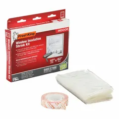 Clear polyolefin shrink film window kit for reducing heat loss and drafts through single-pane or leaky windows. Includes one sheet measuring 3.5 ft wide. Applied using shrink-and-seal method to improve energy efficiency in cold weather.