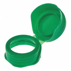 Green HDPE screw cap with 29-14 mm closure size for narrow mouth bottles. Unlined and autoclavable for laboratory or industrial container applications requiring a secure seal.